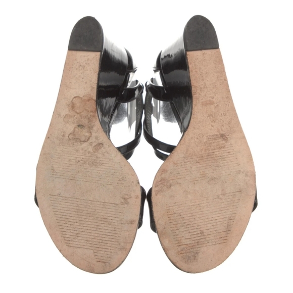 Stuart Weitzman Black Patent Open Toe Strappy Sandals Wedge size 7 - Picture 8 of 10